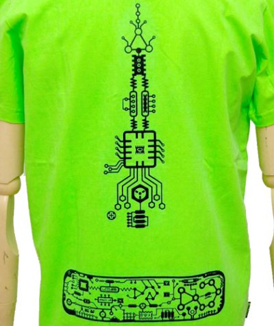 画像1: SPACE TRIBEメンズ・Tシャツ「Circuit board/ネオンライム」