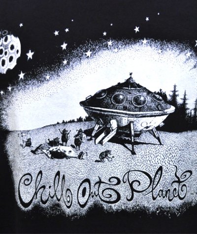 画像2: CHILL OUT PLANETメンズ・Tシャツ「Ailien Picnic/ブラック×グロウ」