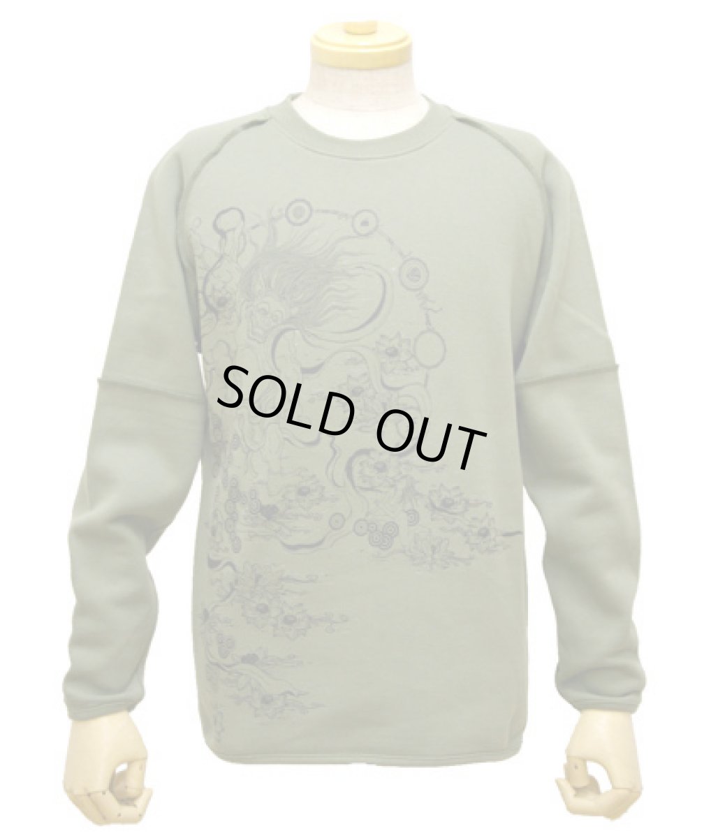 画像1: VISIBLE ELEPHANT 47メンズ・ラグランスウェット「＃095 雷神 /ティーグリーン」 (1)