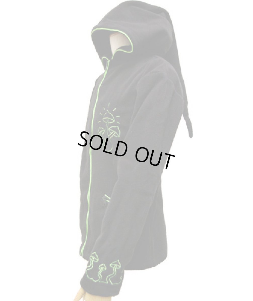 画像2: SPACE TRIBEユニセックス・フリースパーカー「UV Lime Shrooms」 (2)