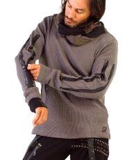 画像5: PSYLO メンズ・長袖「Zipped Waffel Sweater / ブラック」 (5)