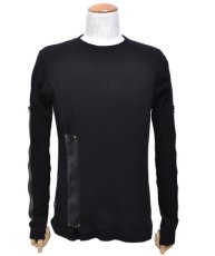 画像1: PSYLO メンズ・長袖「Zipped Waffel Sweater / ブラック」 (1)