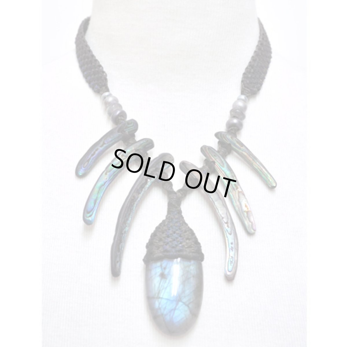 画像2: X-tribal「ラブラドライト／パワシェル・ネットネックレス"アフロ"」 (2)