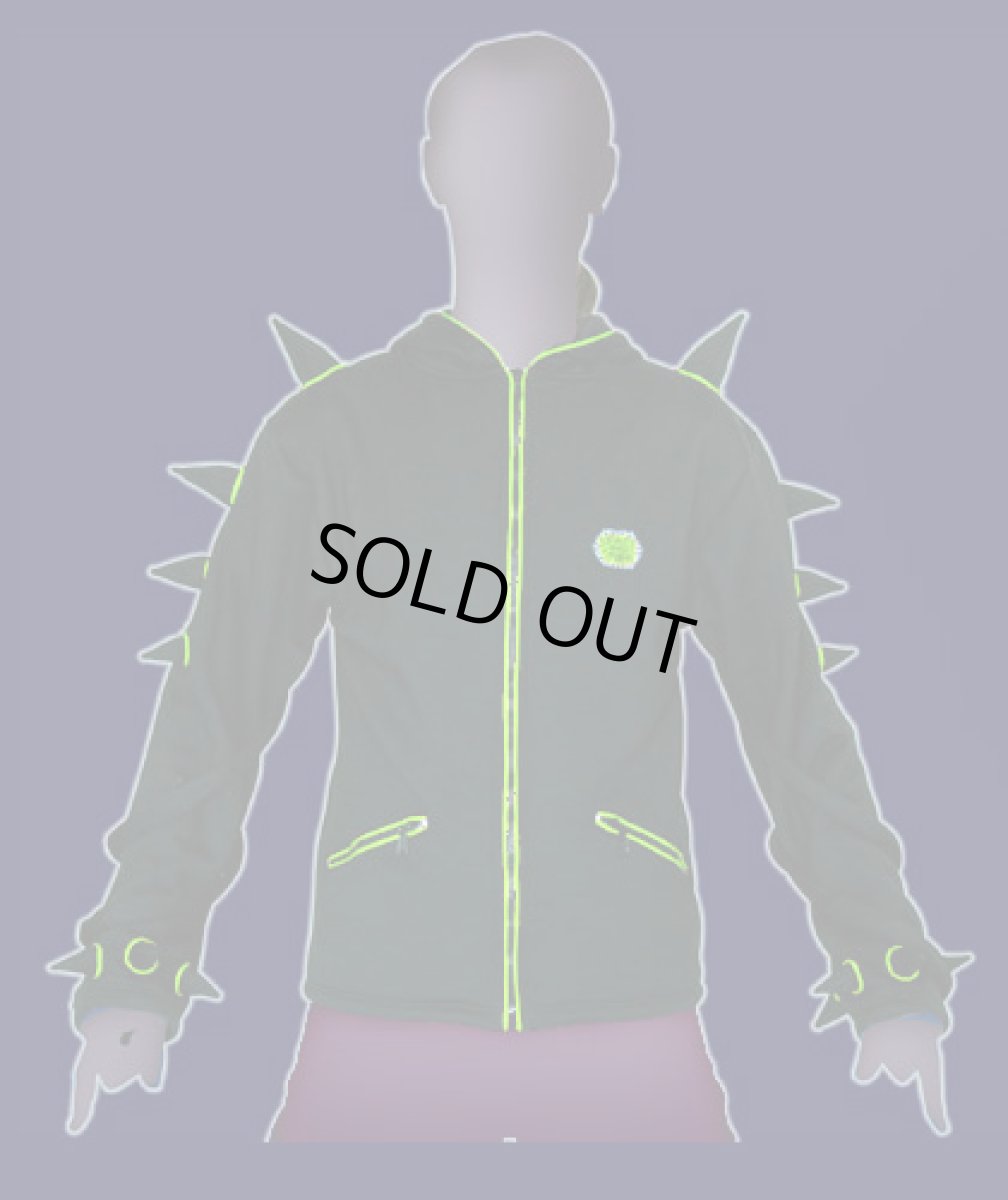 画像2: SPACE TRIBEユニセックス・パーカー「Spikey Hood / ブラック＆ライム」 (2)