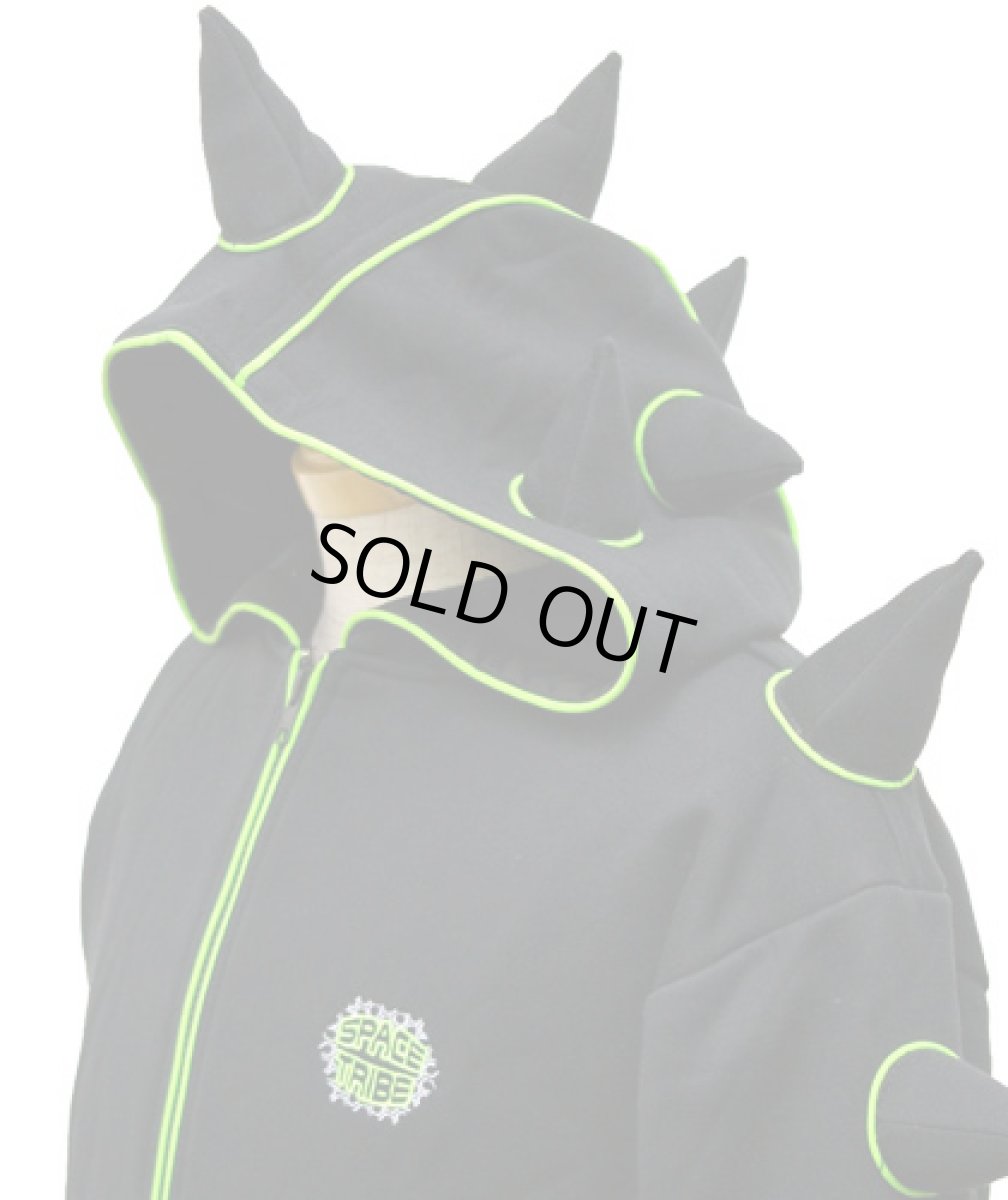 画像4: SPACE TRIBEユニセックス・パーカー「Spikey Hood / ブラック＆ライム」 (4)