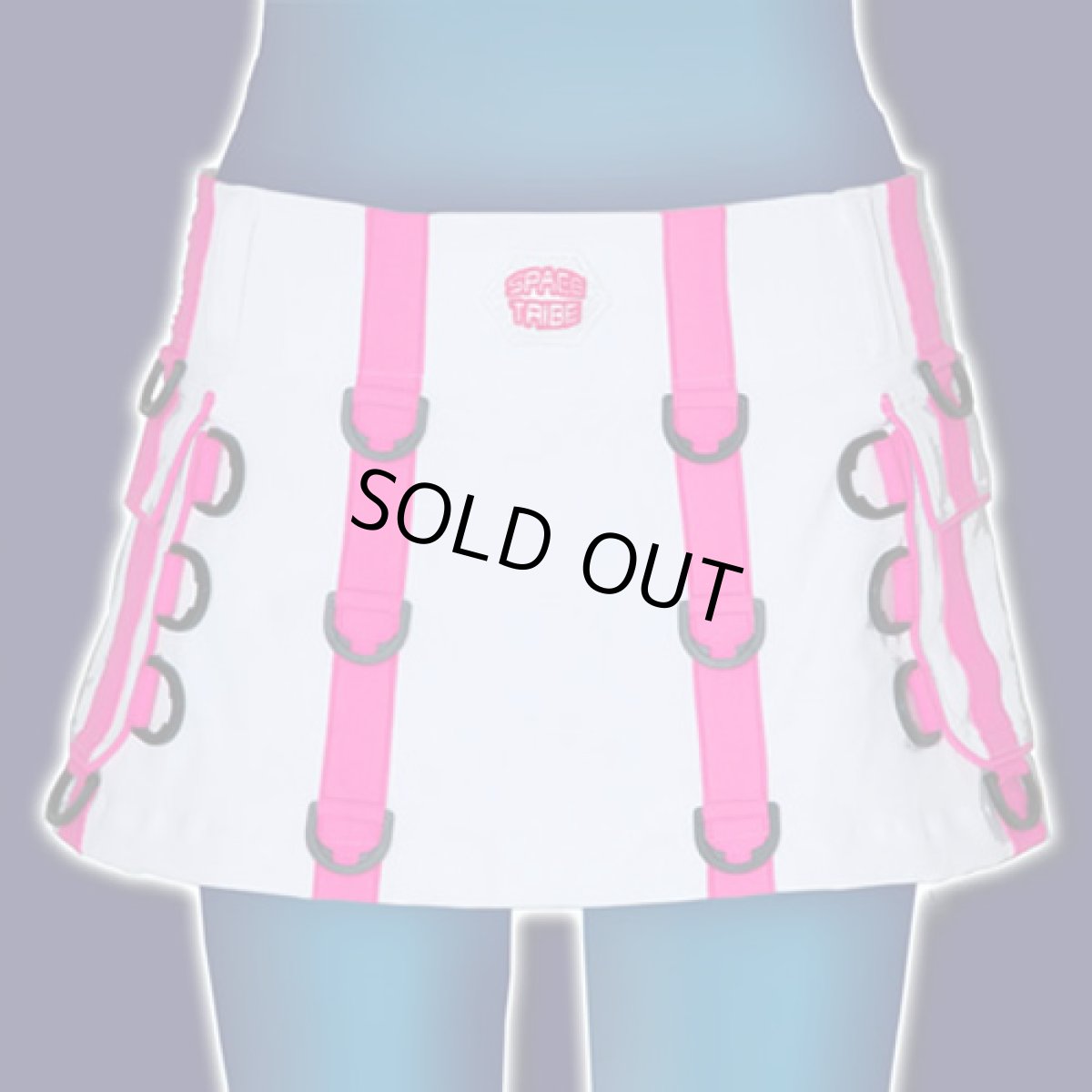 画像2: SPACE TRIBE ミニスカート「D-RING / ホワイト & UV ピンク」 (2)