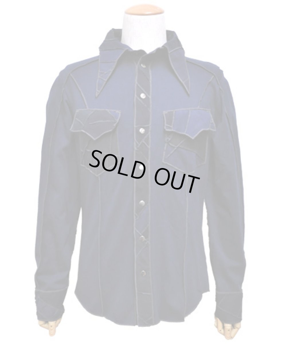 画像2: BONE メンズ・パッチワークシャツ / ブルー (2)