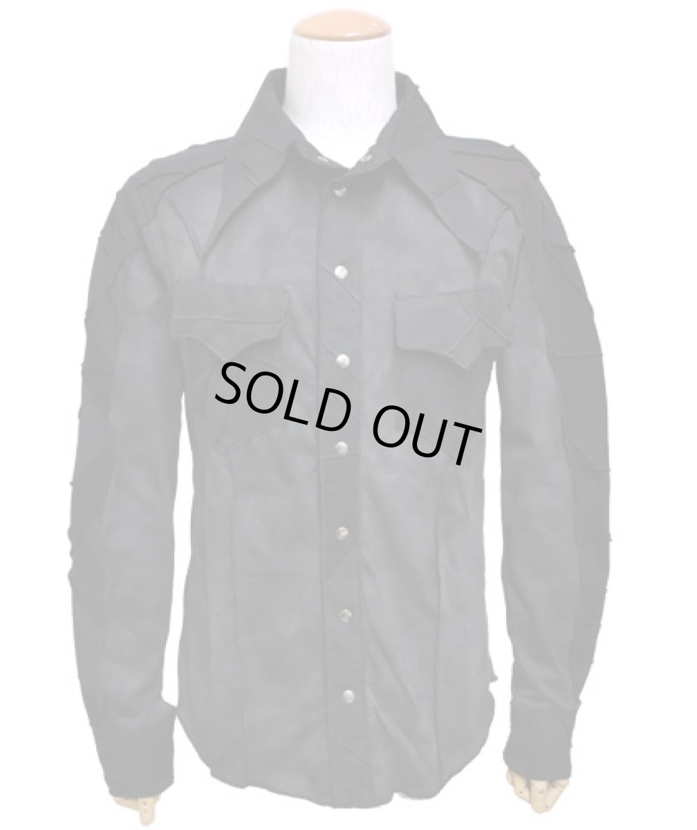 画像2: BONE メンズ・パッチワークシャツ / ウォッシュブラック (2)