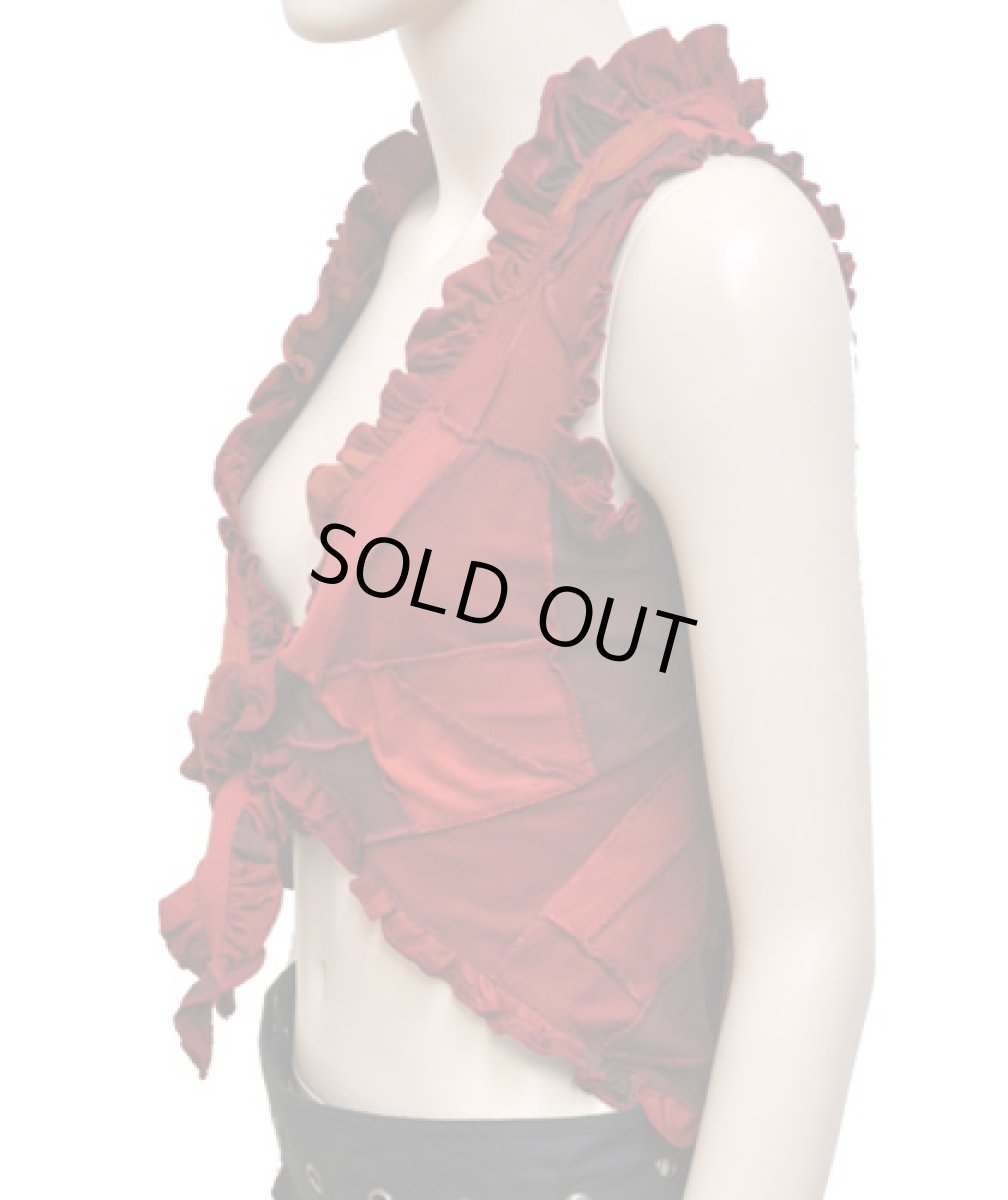 画像2: BONE レディース・パッチワークベスト・ロング / レッド (2)