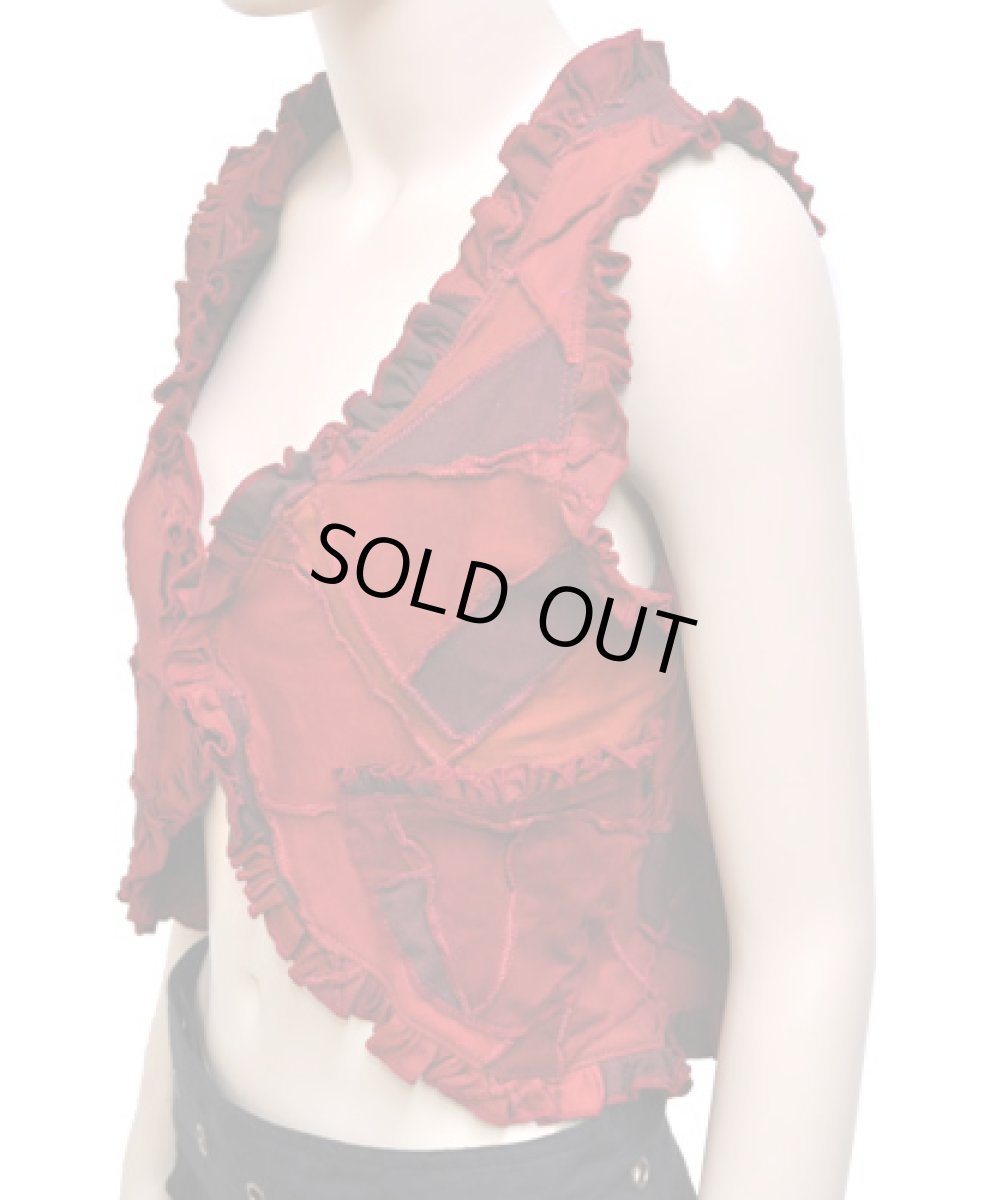 画像2: BONE レディース・パッチワークベスト・ショート / レッド (2)