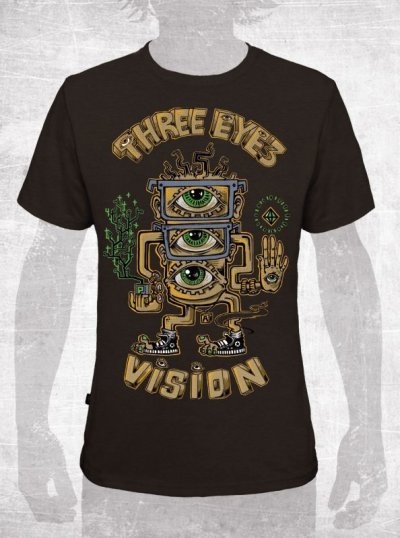 画像1: PLAZMA メンズTシャツ「Three Eyes Vision / ダークブラウン」