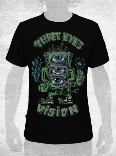 画像1: PLAZMA メンズTシャツ「Three Eyes Vision / ブラック」