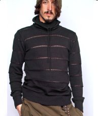 画像1: PSYLO メンズ・プルオーバー「Turtle Hooded Cardigan / ブラック」 (1)