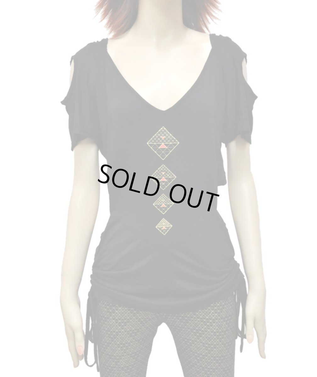 画像3: KAYO - Anime Clothing フード付きチュニック「Pyramid Print Hoodie / ブラック」 (3)