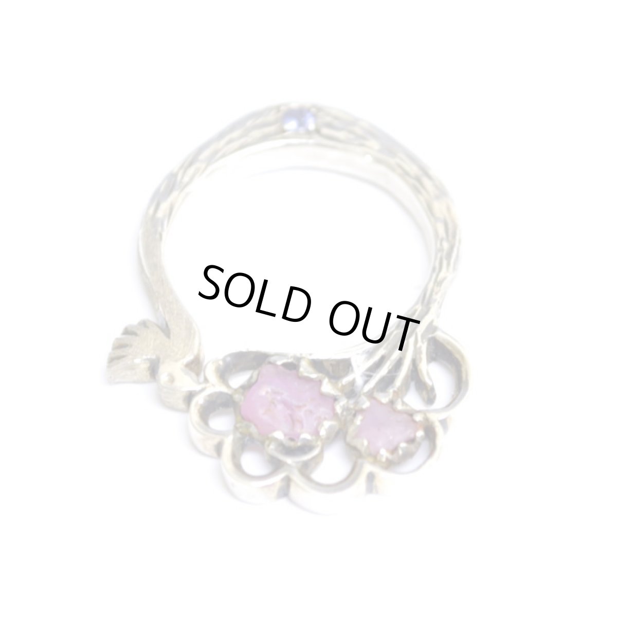 画像2: SHANTI RIOT リング／ピンクサファイア原石＋タンザナイト(小・ブルー)　鳥と森　＃13号サイズ (2)