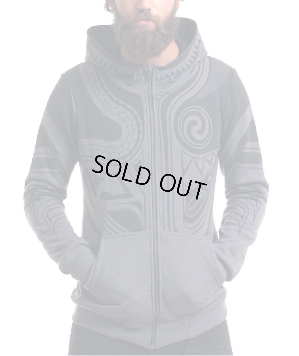 画像2: PLAZMA メンズ・ジップアップ・パーカー「Tattoo / グレーメランジ」 (2)