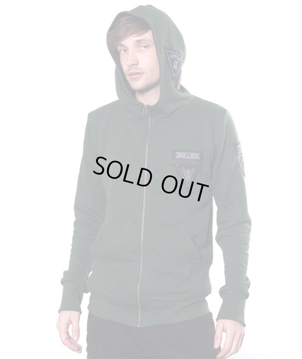 画像2: PLAZMA メンズ・ジップアップ・パーカー「Magic Patches / グリーンメランジ」 (2)