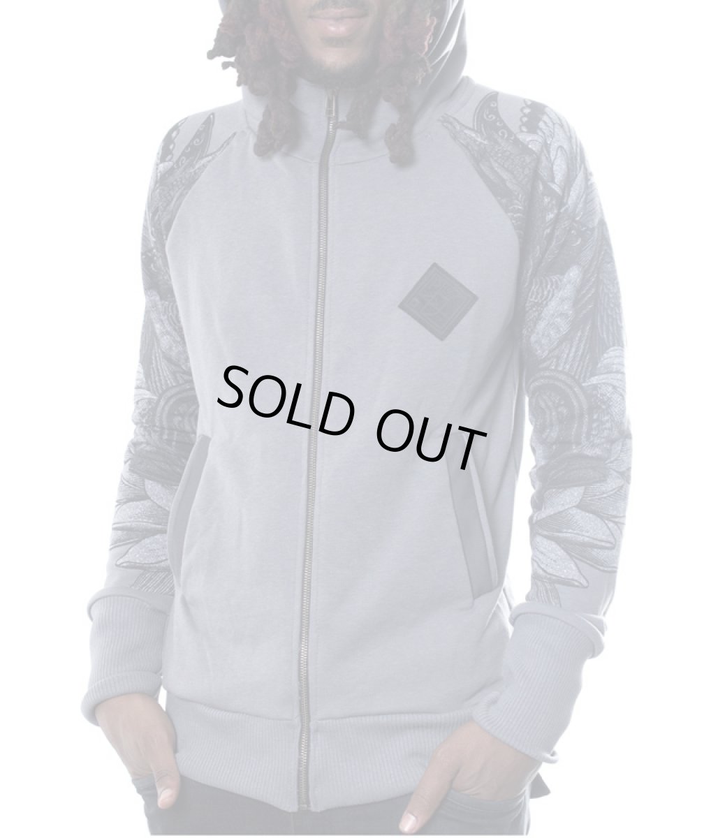 画像4: PLAZMA メンズ・ジップアップ・パーカー「Feathers / グレー」 (4)