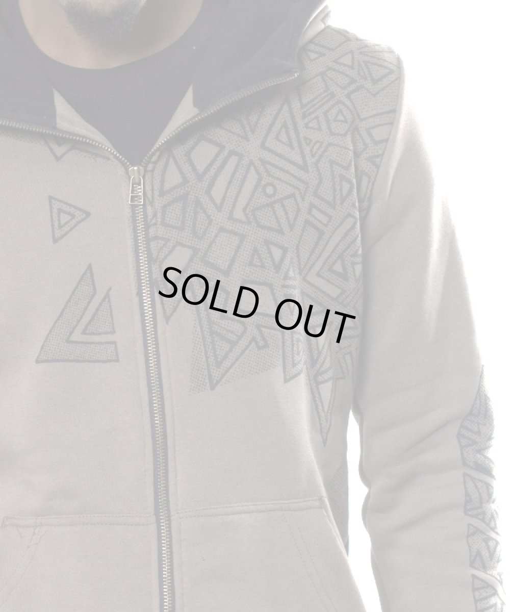 画像2: PLAZMA メンズ・ジップアップ・パーカー「R-Lines / ブラウンメランジ」 (2)