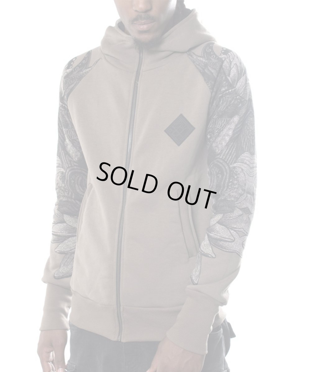 画像2: PLAZMA メンズ・ジップアップ・パーカー「Feathers / ブラウンメランジ」 (2)