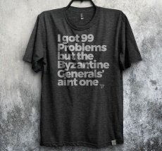 画像1: 【150枚限定仕様】Imaginary Foundation メンズTシャツ「BYZANTINE GENERALS' PROBLEM ／ チャコール」 (1)