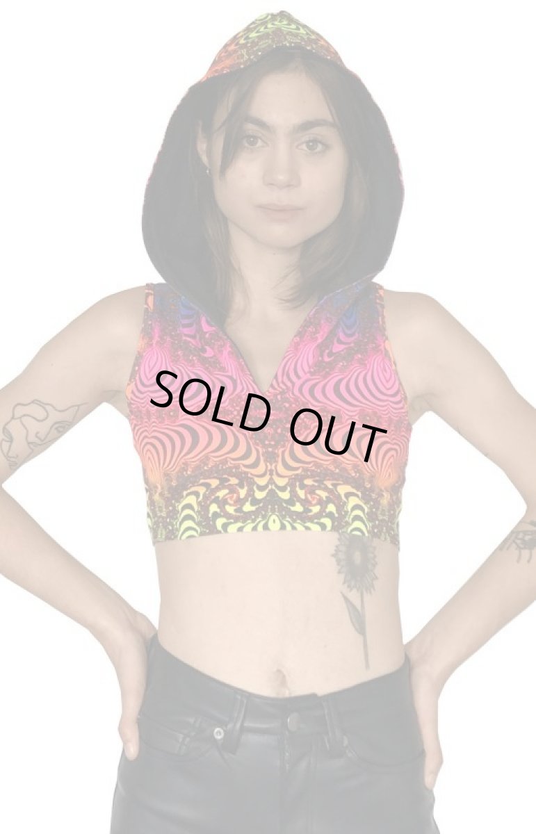 画像2: SPACE TRIBE - フーデッド クロップ　トップ「Rainbow Fractal」 (2)