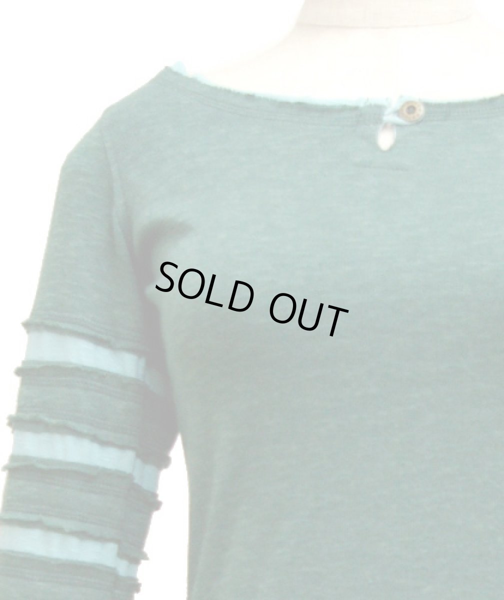 画像2: PSYLO レディース・カットソー「Lampu Slub Sweater / グリーン×スカイブルー」 (2)