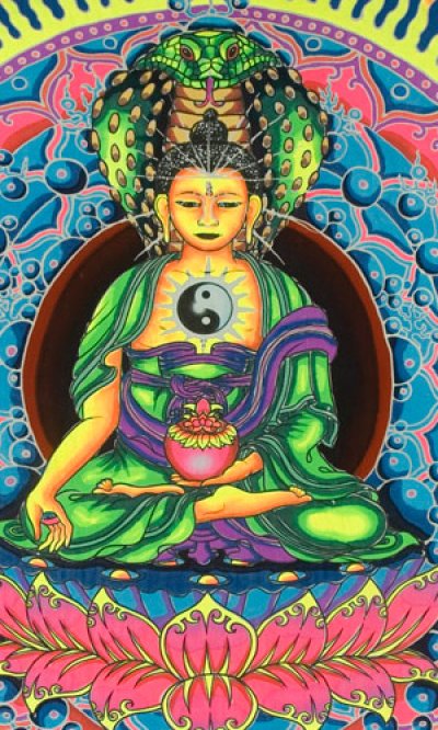 画像1: SPACE TRIBEバティック1m×2m「Fire Buddha」