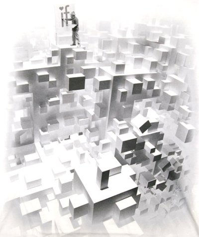 画像1: IMAGINARY FOUNDATIONメンズ半袖Tシャツ「Cubes/ホワイト」