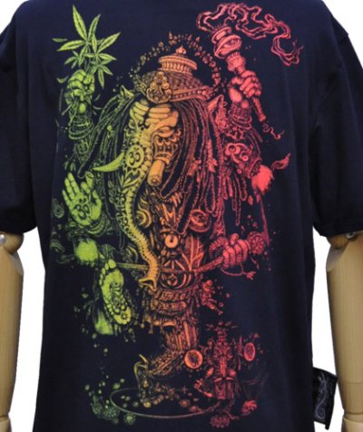 画像1: CHILL OUT PLANETメンズ・Tシャツ「Ganesha/ネイビー×レッドグラデーション」