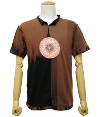画像1: PUMAYANA メンズ・半袖Tシャツ/ブラウン×ブラック (1)