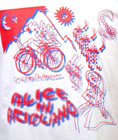 画像1: MANALIBREユニセックスTシャツ「ALICE in ACIDLAND ３Ｄ・/ホワイト」