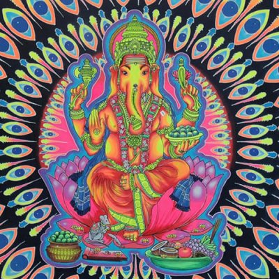 画像1: SPACE TRIBEバティック2m×2m「Pink Eyes of Ganesha」