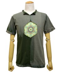 画像1: PUMAYANA メンズ・半袖Tシャツ「ANao / グレー×グリーン」 (1)