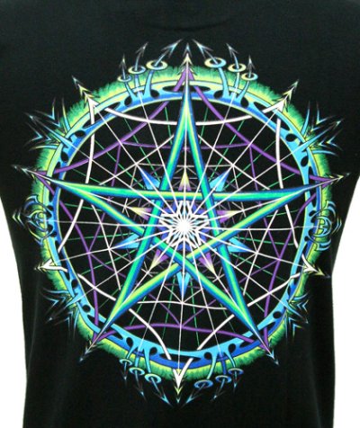 画像1: SPACE TRIBEメンズTシャツ「Mandala Stellar / グリーン」