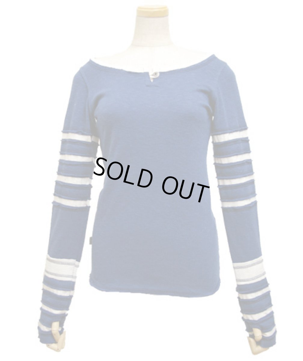 画像2: PSYLO レディース・カットソー「Lampu Slub Sweater / ネイビー×ホワイト」 (2)