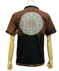 画像3: PUMAYANA メンズ・Vネック半袖Tシャツ「Mescaline/ブラウン×ブラック」 (3)